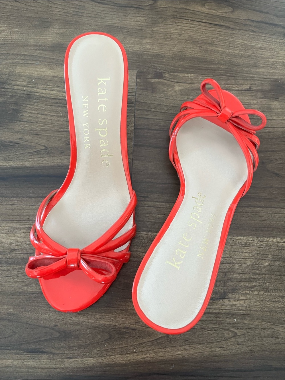 Kate Spade Swing Red Patent Leather Low Kitten Heel with Bow